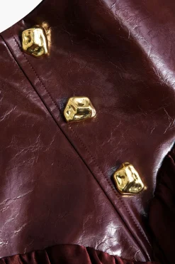 MICAS Skirts-Faux Leather Patchwork Skirt BURGUNDY