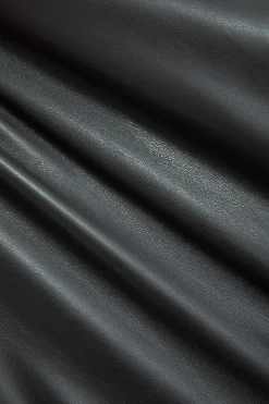 MICAS Long Sleeve Dresses|Mini Dresses-Faux Leather Patchwork Tie Front Round Neck Ruched Mini Dress