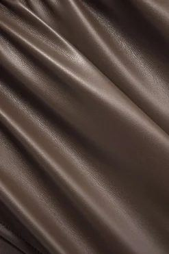 MICAS Long Sleeve Dresses|Mini Dresses-Faux Leather Patchwork Tie Front Round Neck Ruched Mini Dress