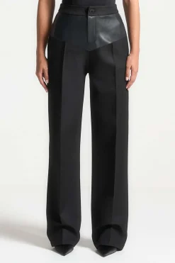 MICAS Pants-Faux Leather Patchwork Trousers