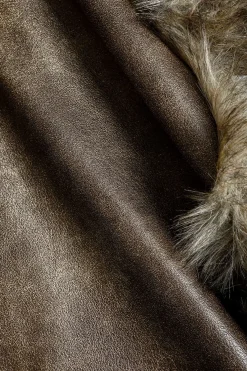 MICAS Skirts-Faux Leather Patchwork Zipper Skirt BROWN