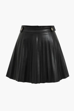 MICAS Skirts-Faux Leather Pleated Skirt BLACK