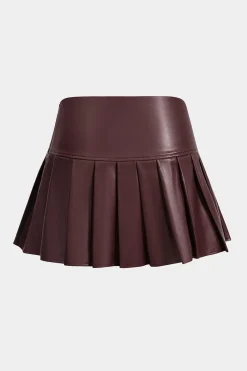 MICAS Skirts-Faux Leather Pleated Skirt BURGUNDY