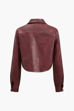 MICAS Outerwear|Outerwear-Faux Leather Pocket Jacket BURGUNDY