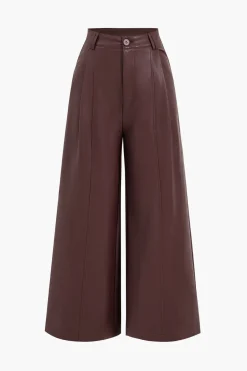 MICAS Pants-Faux Leather Pocket Wide Leg Trousers BURGUNDY