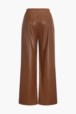 MICAS Pants-Faux Leather Pocket Wide Leg Trousers