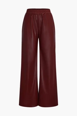 MICAS Pants-Faux Leather Pocket Wide Leg Trousers