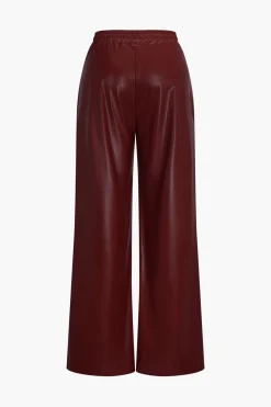 MICAS Pants-Faux Leather Pocket Wide Leg Trousers