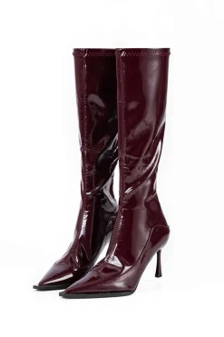 MICAS Shoes|Boots-Faux Leather Pointed Knee High Boots BURGUNDY
