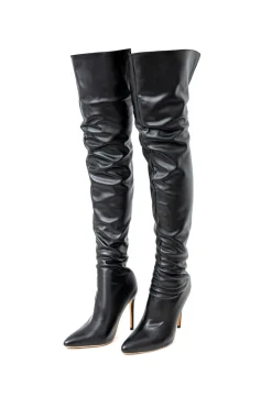 MICAS Shoes|Boots-Faux Leather Pointed Toe Over The Knee Boots BLACK