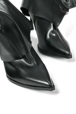 MICAS Shoes|Boots-Faux Leather Pointed Toe Knee High Boots BLACK