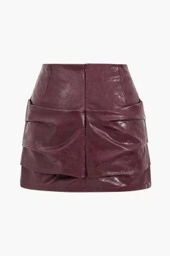 MICAS Skirts-Faux Leather Ruched Detail Skirt BURGUNDY