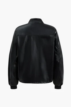 MICAS Skirt Sets-Faux Leather Ruched Detail Skirt Set BLACK