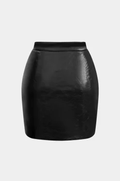 MICAS Skirts-Faux Leather Ruched Skirt