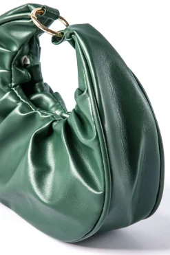 MICAS Bags|Accessories-Faux Leather Ruched Tote Bag DARK GREEN