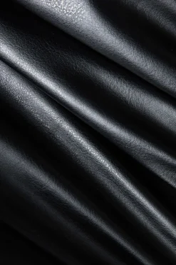 MICAS Mini Dresses-Faux Leather Ruched V-Neck Asymmetrical Mini Dress