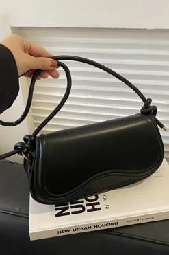 MICAS Bags|Accessories-Faux Leather Shoulder Bag BLACK