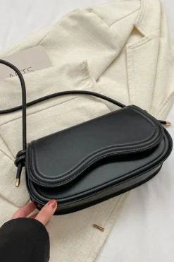 MICAS Bags|Accessories-Faux Leather Shoulder Bag BLACK