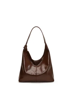 MICAS Bags|Accessories-Faux Leather Shoulder Bag BROWN