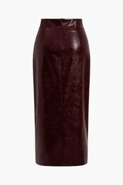 MICAS Skirts-Faux Leather Side Slit Skirt