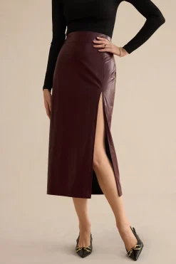 MICAS Skirts-Faux Leather Side Slit Skirt