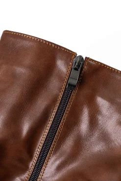 MICAS Shoes|Boots-Faux Leather Side Zipper Pointed Knee High Boots CHOCOLATE