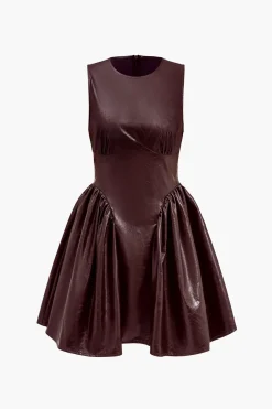 MICAS Mini Dresses-Faux Leather Sleeveless Mini Dress BURGUNDY