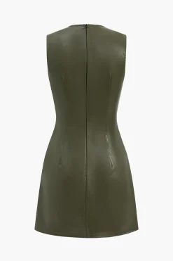 MICAS Mini Dresses-Faux Leather Sleeveless Mini Dress OLIVE