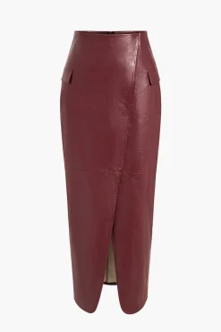 MICAS Skirts-Faux Leather Slit Skirt BURGUNDY