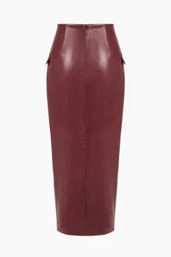 MICAS Skirts-Faux Leather Slit Skirt BURGUNDY