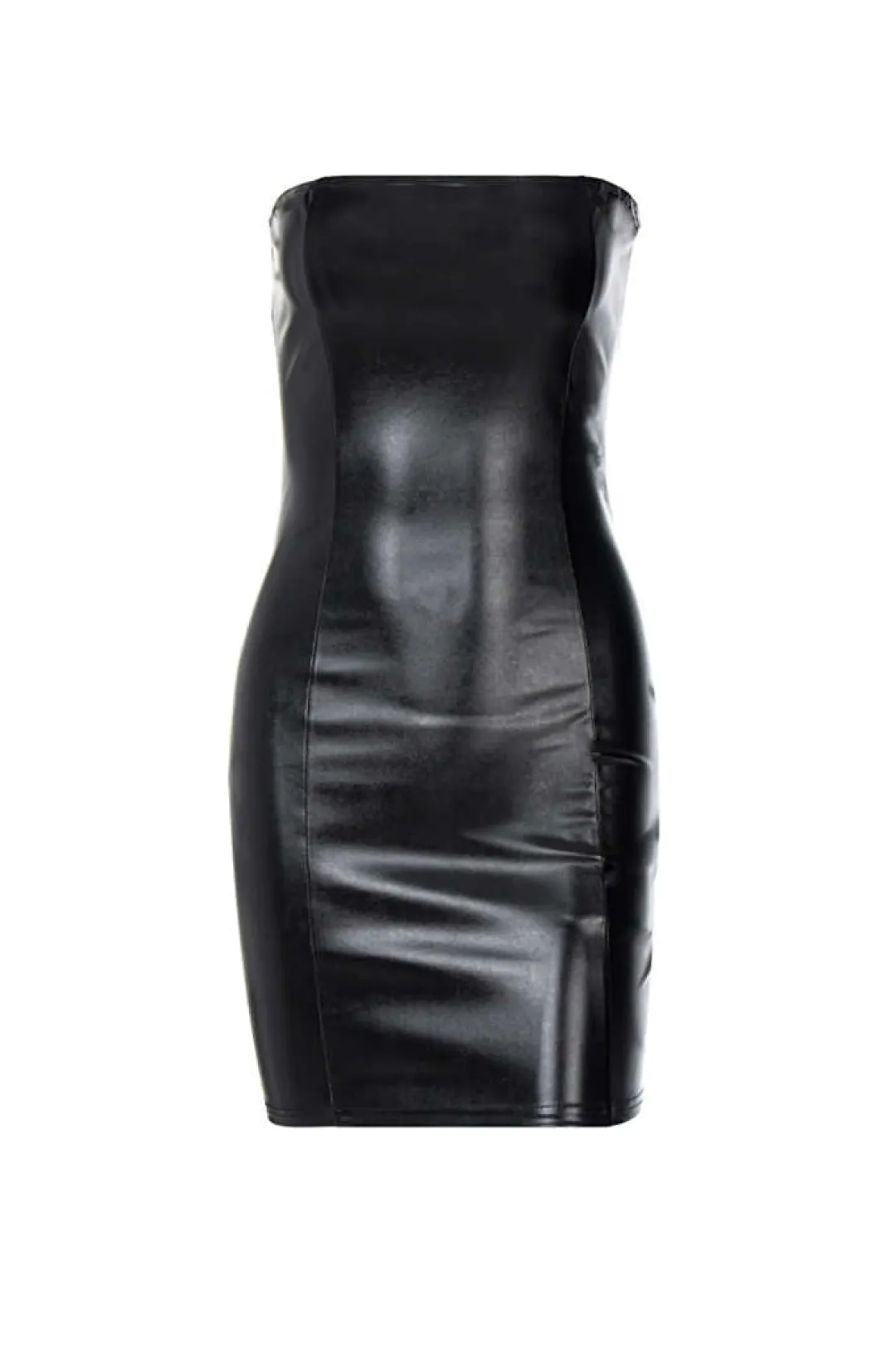 MICAS Mini Dresses-Faux Leather Strapless Mini Dress
