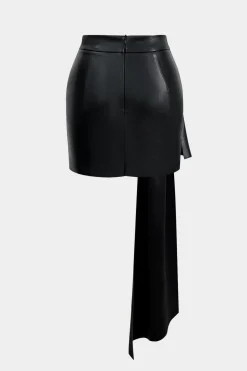 MICAS Skirts-Faux Leather Tie Front Asymmetrical Skirt BLACK