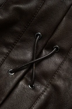 MICAS Outerwear|Outerwear-Faux Leather Tie Front Crossed Button Jacket