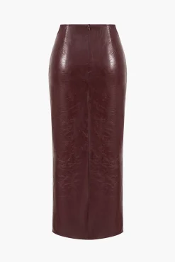 MICAS Skirts-Faux Leather Twist Slit Skirt
