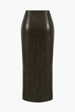 MICAS Skirts-Faux Leather Twist Slit Skirt