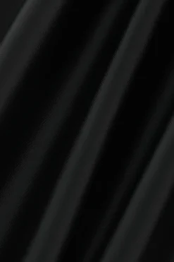 MICAS Midi Dresses-Faux Leather V-Neck Ruched Slit Midi Dress BLACK