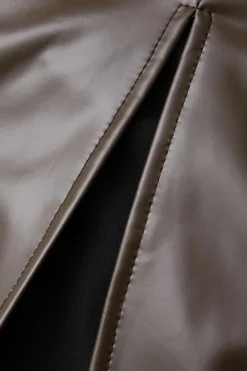 MICAS Midi Dresses-Faux Leather Wrap Sleeveless Ruched Slit Midi Dress