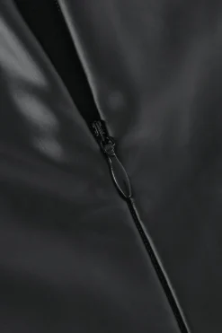 MICAS Midi Dresses-Faux Leather Wrap Sleeveless Ruched Slit Midi Dress