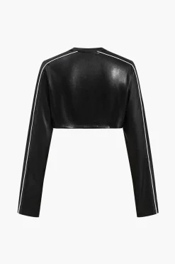 MICAS Outerwear|Outerwear-Faux Leather Zipper Detail Contrast Binding Jacket BLACK