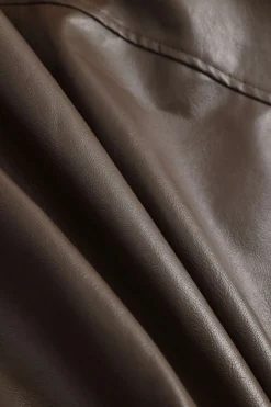 MICAS Outerwear|Outerwear-Faux Leather Zipper Detail Pocket Vest BROWN