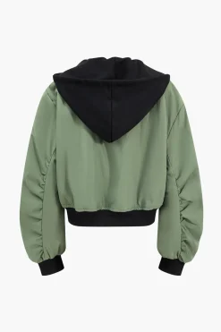 MICAS Outerwear|Outerwear-Faux Leather Zipper Hooded Pocket Long-Sleeve Jacket BLACK