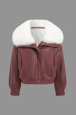 MICAS Outerwear|Outerwear-Faux Leather Zipper Jacket BURGUNDY