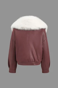 MICAS Outerwear|Outerwear-Faux Leather Zipper Jacket BURGUNDY