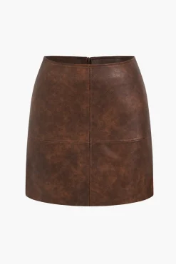 MICAS Skirts-Faux Leather Zipper Skirt CHOCOLATE