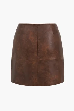 MICAS Skirts-Faux Leather Zipper Skirt CHOCOLATE