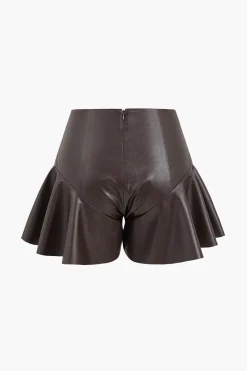 MICAS Shorts-Faux Leather Zipper Skort BROWN