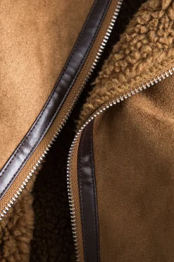 MICAS Outerwear|Outerwear-Faux Suede Belted Zipper Long-Sleeve Jacket CHOCOLATE