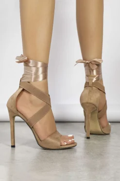 MICAS Shoes|Shoes-Faux Suede Crossed Tie-Up Heels KHAKI