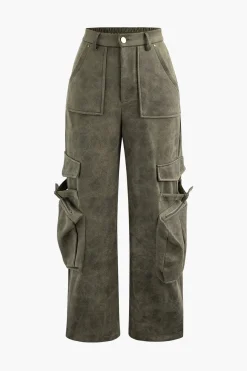 MICAS Cargo Pants|Pants-Faux Suede Multi Pocket Straight Leg Cargo Pants COFFEE
