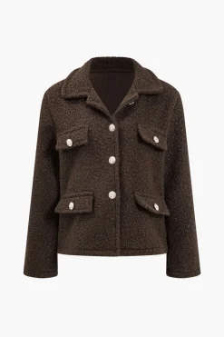 MICAS Outerwear|Outerwear-Faux Wool Button Collar Jacket COFFEE